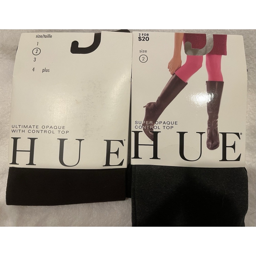 NWT 2 Pairs HUE Opaque Tights Control TOP Size 2 120-170 Lbs Espresso & Graphite